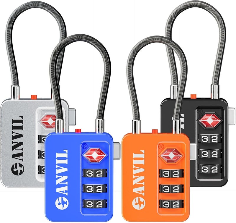 Anvil TSA Locks for Luggage with Search Alert: Durable Cable Combination Locks, TSA Approved - Secure Travel Locks for Suitcases, Backpacks & Gun Cases (4 Colors) - Image 1